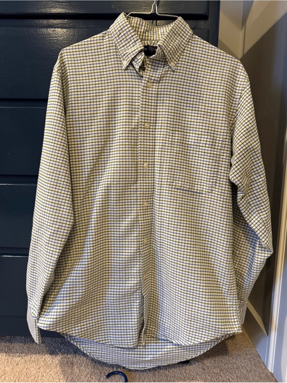 Lands' End Men's Button-Down Shirt in White and Blue Check